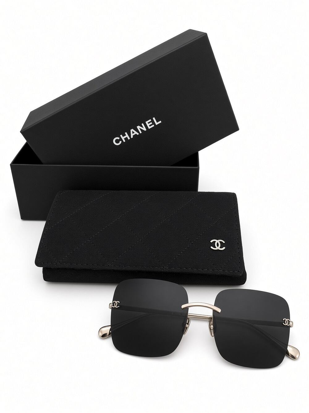 $900 | Chanel square titanium sunglasses Light gold / silver titanium